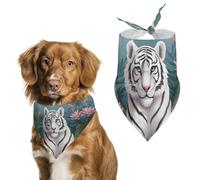 Spring Cute White Tiger Dog Bandanas Triangle Holiday Pet Neck Scarf Soft Adjustable Bib Handkerchief Accessories Washable Durable Fabric for Pet Puppy Cats Large Dog