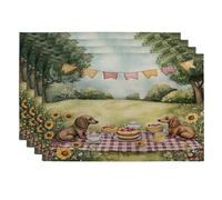 Spring Dachshund Dog Placemats Set of 4, 12''x18'', Cute Fun Picnic Field 4Pcs Washable Table Mats for Home Dinning, Pet Holiday Party Kitchen Decoration