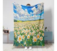 Spring Daffodil Flower Throw Blanket 40x50 Inch, Florals Landscape Soft Cozy Fuzzy Blanket for Couch Living Room Beach Travel, Nature Scenic Home Sofa Decor