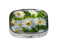 Spring Daisy Flowers_1 Square Mini Pill Case, Compact Metal Pocket Pill Box with 2 Compartments for Travel