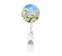 Spring Daisy Flowers Badge Reel Retractable Clip Work Badge Holder Lightweight Plastic Name Card Holder ID Badge Clip for Nurses Office Gifts