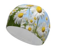 Spring Daisy Flowers Bathing Cap High Elasticity Swimming Caps Fit Both Long Hair Short Hair Comfortable Large Shower Cap for Drag Reduction and Hair Protection