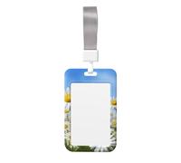 Spring Daisy Flowers ID Badge Holders with Lanyard Vertical Plastic Card Case with Clear Window Waterproof ID Card Protector Work Badge Sleeve for Nurses Teachers Office