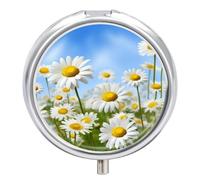 Spring Daisy Flowers Pill Case with 3 Compartments - Portable Travel Pill Organizer for Purse, Easy-Open Button Design, Small Round Pillbox Vitamin Holder Organizer for Women Men