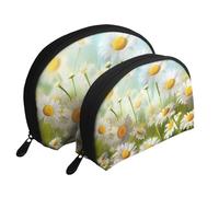 Spring Daisy Flowers Portable Shell Cosmetic Bag Set - Travel Makeup Organiser with Zipper & Inner Compartments