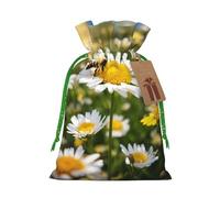 Spring Daisy Flowers Print Reusable Gift Bags,Drawstring Gift Bags For Jewelry And Gifts,For Festive Occasions