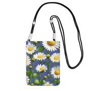 Spring Daisy Flowers Print Small Crossbody Shoulder Bag, Cell Phone Bag Wallet Purses with Adjustable Strap for Women, Black, One Size