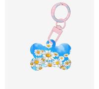 Spring Daisy Flowers Printing 1 Pc Dog Bone Shape Id Tags Double Sided with Key Ring Craft for Pets