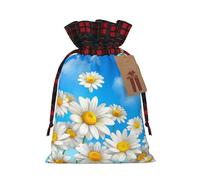 Spring Daisy Flowers Printing Cute Color Matching Plaid Christmas Bag Drawstring Design For Christmas Party Gift Packaging