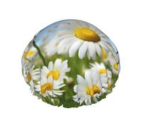 Spring Daisy Flowers Shower Caps for Women Reusable Waterproof Shower Bonnet Large Elastic Bath Caps Double Layers Bathing Hair Caps Designed for all Hair Lengths with PEVA Lining