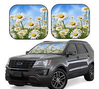 Spring Daisy Flowers Windshield Sun Shade 2 PCS Foldable Car Front Window Sunshade for Sun, Heat and UV Rays Auto Sun Blocker Visor Protector with Storage Bag for Cars, SUVs Small