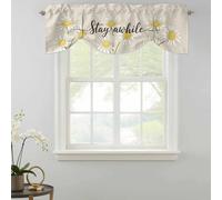 Spring Daisy Tie Up Valances Curtain, Watercolor Style Flower Farmhouse Vintage Adjustable Rod Pocket Short Window Treatment Tie Up Curtains Valances for Kitchen Living Room Bathroom 54x18 Inches
