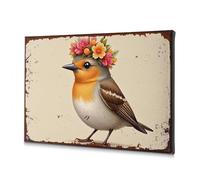 Spring Decor A Bird Adorned With A Floral Crown. Canvas Decorative Picture Bathroom Pictures Wall Decor Living Room Decor Wal(30x40cm)