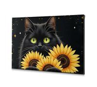 Spring Decor A Black Cat With Glowing Eyes Surrounded By Sunflowers. Canvas Decorative Picture Bathroom Pictures Wall Decor Living Room Decor Wal(30x40cm)