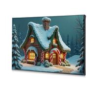 Spring Decor A Cozy, Snow-Covered Cabin With Candy Cane Decorations. Canvas Decorative Picture Bathroom Pictures Wall Decor Living Room Decor Wal(20x30cm)