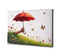 Spring Decor A Hand Holding An Umbrella Amidst A Field Of Colorful Flowers And Butterflies. Canvas Decorative Picture Bathroom Pictures Wall Decor Living Room Decor Wal(30x40cm)