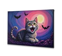 Spring Decor A Spooky Cat With Bats Flying In The Night Sky. Canvas Decorative Picture Bathroom Pictures Wall Decor Living Room Decor Wal(40x60cm)