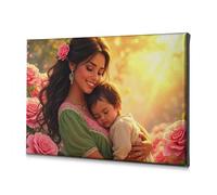 Spring Decor A Woman Holds Her Sleeping Child Amidst A Backdrop Of Pink Roses. Canvas Decorative Picture Bathroom Pictures Wall Decor Living Room Decor Wal(40x60cm)