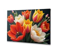 Spring Decor Colorful Tulips Bloom In Springtime Canvas Decorative Picture Bathroom Decor Wall Art Baptism Decorations(20x30cm)