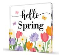Spring Decor For Home Table Indoor Hello Spring Office Sign For Women Farmhouse Desk Decorations For Friends Besties Family