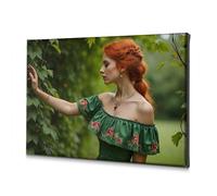Spring Decor Green Dress With Floral Embroidery Canvas Decorative Picture Bathroom Decorations Baptism Decorations(40x60cm)
