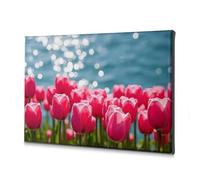Spring Decor Spring Tulips By The Shimmering Lake Canvas Decorative Picture Rustic Home Decor Bookshelf Decor(20x30cm)