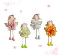 Spring Decoration Angel Doll, Pack of 4 Easter Decoration Guardian Angel with Flowers Wings, 17 cm Angel Figures Fairy Hanging Ornaments, Guardian Angel Cuddly Toy for Spring Easter Indoor Living Room