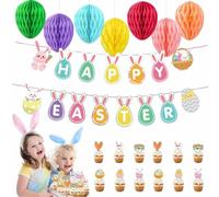 Spring Decoration Easter Banner - Set of 12 Carrot Cupcake Toppers - and Egg Embellishments for Cakes - Half Baked Drip Cake Glaze Compatible