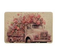 Spring Decorations Door Mat Beautiful Truck Floral Plant Rose Rustic Cottage Leaves Pretty Pink Rubber Non Slip Dirt Trapper Indoor Front Door Classroom Outside Washable Duty Absorbent 17x29 inch