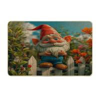 Spring Decorations Door Mat Gnome Cottage Fence Garden Flower Botanical Leaves Orange Green Rubber Non Slip Dirt Trapper Indoor Front Door Classroom Outside Washable Duty Absorbent 17x29 inch
