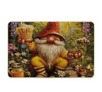 Spring Decorations Door Mat Gnome Saw Puzzle Bee Honey Bottle Lavender Floral Plant Green Yellow Rubber Non Slip Dirt Trapper Indoor Front Door Classroom Outside Washable Duty Absorbent 17x29 inch