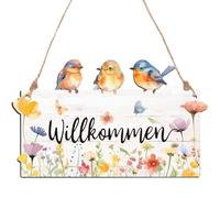 Spring Decorations - Wooden Welcome Sign Front Door, Robin Wooden Hanging Plaque for Wall, Spring Flowers Welcome Doorplate, Home Sweet Home Sign for Front Door Porch Garden Gate Decorations