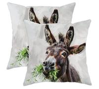 Spring Decorative Cushion Covers Set of 2, Gray Donkey Animal Print Throw Pillow Cases, Festive Farmhouse Style for Home Sofa Bed Couch 18x18 Inch