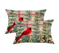 Spring Decorative Pillow Covers Set of 2, Red Cardinal and Eucalyptus Plant Cushion Cases, Farmhouse Style Outdoor Decor for Home Sofa Bed Couch 20x12 Inch