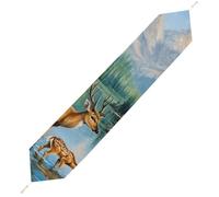 Spring Deer by Mountain Stream Plush Table Runner Boho Country Farmhouse Kitchen Dining Table Decoration 178*33cm