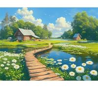 Spring Diamond Art for Kids, 5D Diamond Painting Kits for Adults Full Drill Canvas Mosaic Pictures, Beginner DIY Crystal Gem Art for Home Wall Decor, Stress Relief Craft Gifts, Rural 25x35cm Z#-724