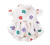 Spring Dog Girl Skirt with Flower Print Decorations Outdoor Walking Dog Rabbit Dress Lightweight Dog Skirts for Small Dogs Girl Dog Skirts for Large Dogs Girl Dog Skirt with