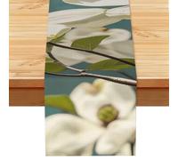 Spring Dogwood Blossoms Linen Table Runner Wrinkle Free Farmhouse Dining Tables Runners, Burlap Kitchen Tablecloths 13" X 72" Decorative Table Cover for Party Coffee Holiday Decor