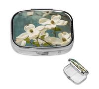Spring Dogwood Blossoms Pill Case with Mirror Retro 2 Compartment Pill Box Small Pill Organizer for Purse or Pocket Decorative Metal Medicine Vitamin Organizer Unique Gifts