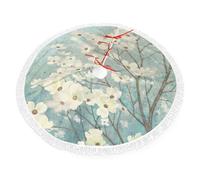 Spring Dogwood Blossoms Print Christmas Tree Skirt Perfect For Christmas, New Year Seasonal Celebrations