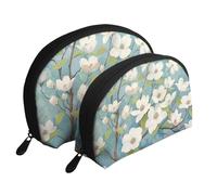 Spring Dogwood Blossoms Printing Shell Makeup Bag Set 2-Piece Cosmetic Bags Portable Travel Makeup Storage Bag for Women Girls