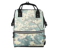 Spring Dogwood Blossoms Prints Changing Bag Backpack Baby Diaper Bags for Mom Dad, Waterproof Nappy Rucksack Multifunctional Travel Bag