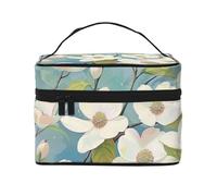 Spring Dogwood Blossoms Prints Travel Makeup Bag Flip Portable Toiletry Bag with Handle for Women's Travel and Daily Use