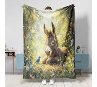 Spring Donkey Blanket 40x50 Inch, Cute Bluebird Forest Warm Soft Fuzzy Flannel Throw Blankets for Bedroom Camping, Animal Couch Sofa Decor