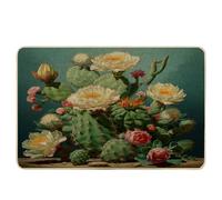 Spring Door Mat Blooming Flower Botanical Cactus Aesthetic 3D Artistic Green Yellow Rubber Absorbent Duty Dirt Trapper Bathroom Patio Office Porch Home Camping Washable Absorbent 17x29 inch