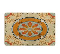 Spring Door Mat Moroccan Abstract Artistic Flower Pattern Retro Bohemian Orange Yellow Blue Rubber Dirt Trapper Absorbent Porch Dorm Patio Garage Camping Washable Duty Non Slip 17x29 inch