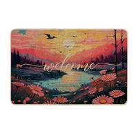 Spring Door Mat Night Sky Bonsai Landscape Flower Lake Nature Forest Bird Pink Blue Yellow Rubber Dirt Trapper Duty Decorations Office Classroom Pool Garage Washable Absorbent 17x29 inch