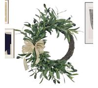 Spring Door Wreath, Olive Leaves, UV-Resistant Bow, Door Wreath for All Year Round for the Front Door, All Season, Indoor, Outdoor, Living Room, Wall, Mantle, Fireplace, Apartment, Farmhouse, Garden