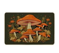 Spring Doormat Mushroom Leaves Botanical Cottage Rustic Retro Orange Green Rubber Non Slip Catches Dirt Waterproof Indoor Front Door Classroom Outdoor