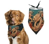 Spring Dragon Chinese Background Dog Bandanas Triangle Holiday Pet Neck Scarf Soft Adjustable Bib Handkerchief Accessories Washable Durable Fabric for Pet Puppy Cats Large Dog